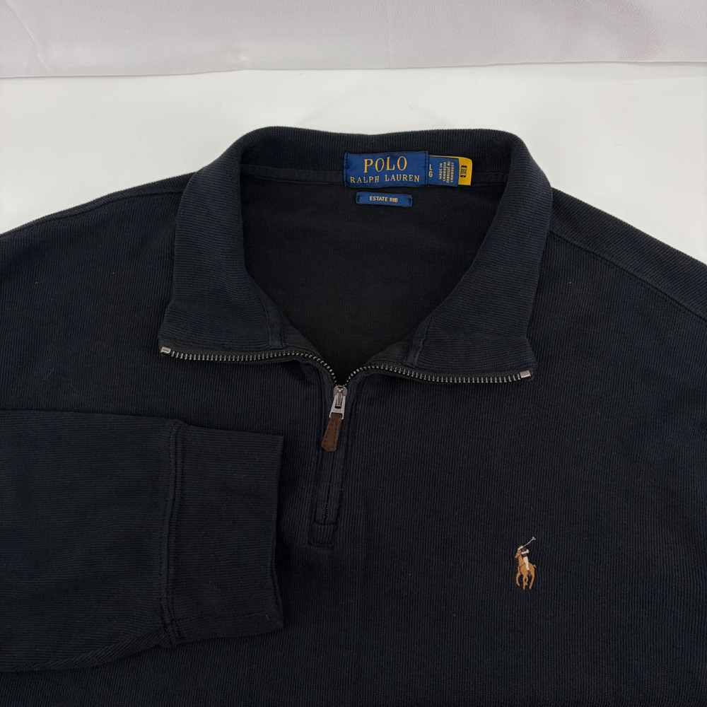 Polo Ralph Lauren Mens Estate Rib Quarter Zip Pullover Black Large L Pony Logo